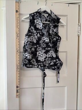 Jones New York Sport Black & White Floral Top Cotton Wrap size 4